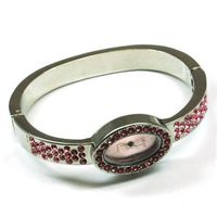 The Olivia Collection Silver Tone Cz Pink Oval Dial Ladies Dress Bangle