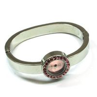 The Olivia Collection Silver Tone Cz Pink Round Dial Ladies Dress Bangle