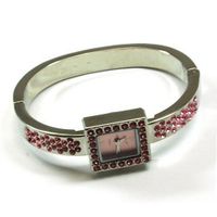 The Olivia Collection Silver Tone Cz Pink Square Dial Ladies Dress Bangle