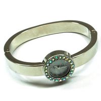 The Olivia Collection Silver Tone Cz Round Dial Ladies Dress Bangle