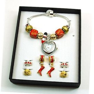 Toc Beadz Ladies Red and Gold High Heeled Shoe Bead Charm Bracelet