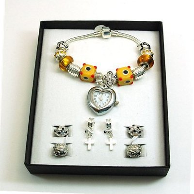 Toc Beadz Ladies Yellow Cross Bead Charm Bracelet
