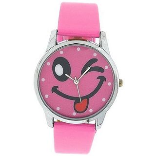 TOC Girls Analogue Pink Emoticon Face & Pink PU Strap EPW001