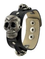 Black Wristband Flip-Up Skull Geneva Gunmetal Dial