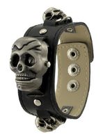 Black Wristband Flip-Up Skull Geneva White Dial