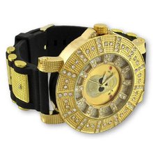 Gold Oversized Iced Out Skull with Rose Black Silicone Band