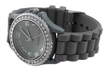 Gray Fashion Jelly with Rhinestone Bezel Silicone Band