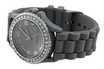 Gray Fashion Jelly with Rhinestone Bezel Silicone Band