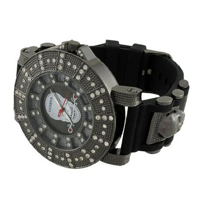 Gunmetal Oversized Iced Out Skull with Rose Black Silicone Band