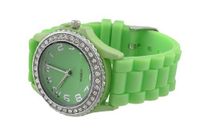 Lime Green Fashion Jelly with Rhinestone Bezel Silicone Band