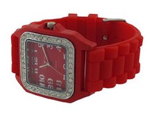 Red `s Square Fashion Jelly Rhinestone Bezel