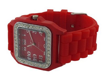 Red `s Square Fashion Jelly Rhinestone Bezel