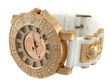 Rose Gold/Copper Oversized Iced Out Skull with Rose White Silicone Band