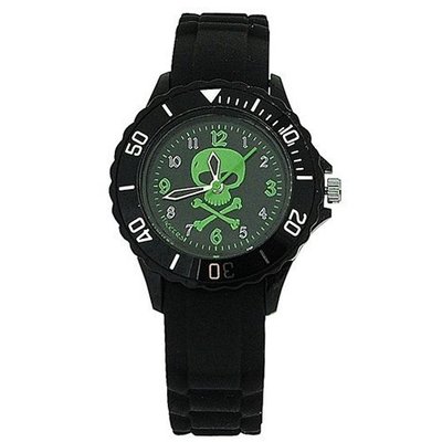 Tikkers Boys Skull & Cross Bone Motiff Black Rubber/Silicone Strap TK0031