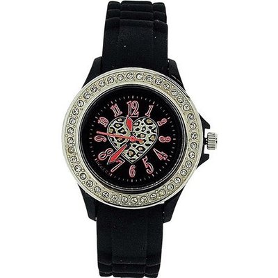 Tikkers Girls Black Heart Motiff Dial Black Rubber / Silicone Strap TK0048