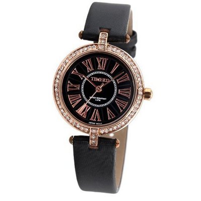 Time100 British Style Diamond Roman Numerals Black Strap Ladies #W50043L.03A