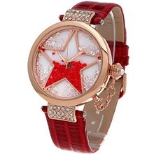 Time100 Diamond Starry Dial Red Strap Ladies #W50058L.05A
