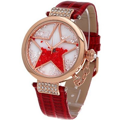 Time100 Diamond Starry Dial Red Strap Ladies #W50058L.05A