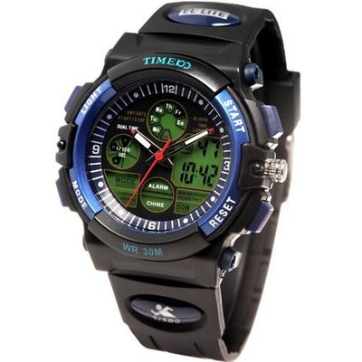 Time100 Multifunction LCD Dual Display Blue Bezel Analog-Digital es#W40002G.03A