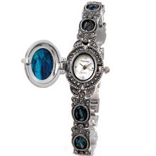 Time100 Retro Art Oval Dial Antique Silver Band Ladies Bracelet #W50064L.01A