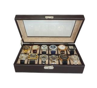12 Piece Chocolate Brown Leatherette Display Organizer Storage Case for es