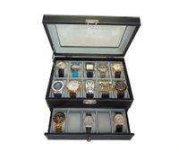 20 Piece Black Leatherette Box Display Case Collection Jewelry Box Storage Glass Top