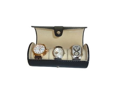 3 Roll Travel Case Black Carbon Fiber Pattern Traveler's Storage Organizer Collector