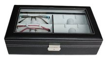 6 Piece Black Leatherette Eyeglass Sunglass Glasses Display Case Storage Organizer Collector Box
