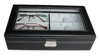 6 Piece Black Leatherette Eyeglass Sunglass Glasses Display Case Storage Organizer Collector Box