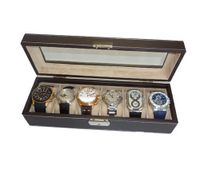 6 Piece Chocolate Brown Leatherette Box Display Case and Storage Organizer Jewelry Box