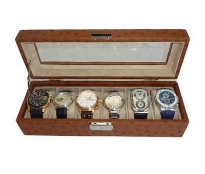 6 Piece Light Brown Tan Leatherette Box Display Case and Storage Organizer