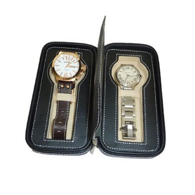 Black 2 Two Slot Zippered Travel Traveler's Storage Organizer Collector Case