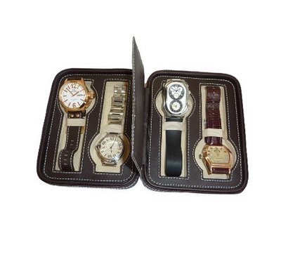 Chocolate Brown 4 Slot Zippered Travel Storage Organizer Case