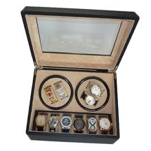 TimelyBuys 4 + 6 Quad Black Leatherette Automatic Winder & Storage Case