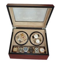 TimelyBuys 4 + 6 Quad Cherry Wood Automatic Winder & Storage Case