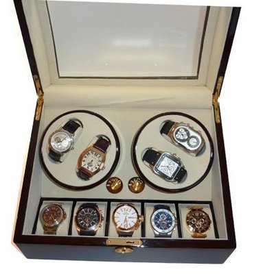 TimelyBuys Deluxe 4 + 5 Quad Black Lacquer Wood Oversized Automatic Winder & Storage Case