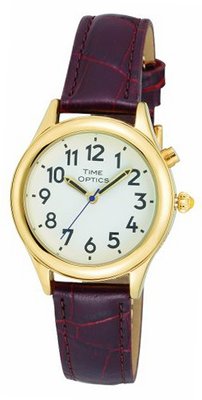TimeOptics Talking Gold-Tone Day-Date Alarm Leather Strap # GWC101G