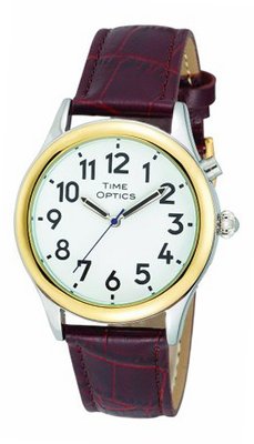 TimeOptics Talking Two-Tone Day-Date Alarm Leather Strap # GWC127T