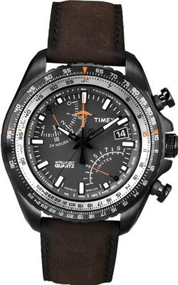 Timex Intelligent Quartz with Black Dial Chronograph Display and Brown Leather Strap T2P102AU