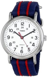 Timex Unisex T2N747 "Weekender" Blue and Red Stripe Nylon Strap