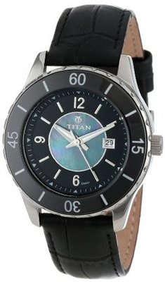 Titan 9843KL01 Purple Ceramic Bezel Quartz with Date Function