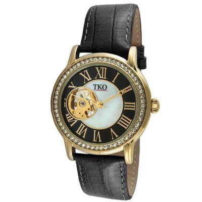 Mechanical Skeleton Hand Wind Up Black Dial Black Leather Strap