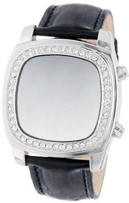 TKO ORLOGI TK573-SBK Silver Crystalized Mirror Digital Black Leather Strap
