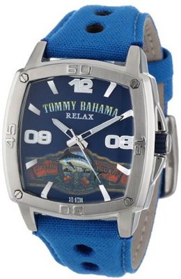 Tommy Bahama RELAX RLX1193 Panel Back Custom Script Logo Blue and Blue Analog Strap