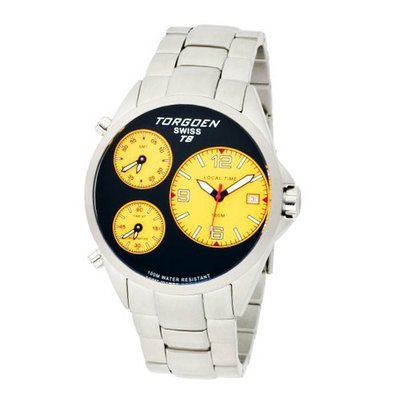 Torgoen Swiss T08202 Triple Time Zone Yellow Stainless Steel