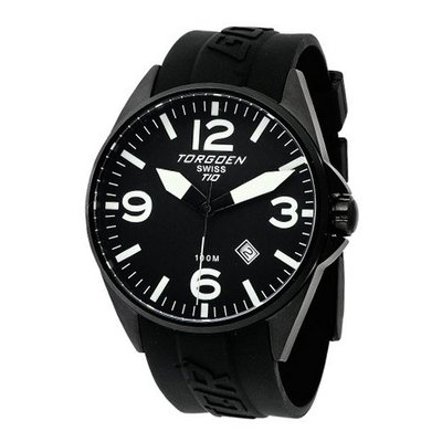 Torgoen Swiss T10301 Black Ion-Plated 3-Hand Analog Rubber Strap