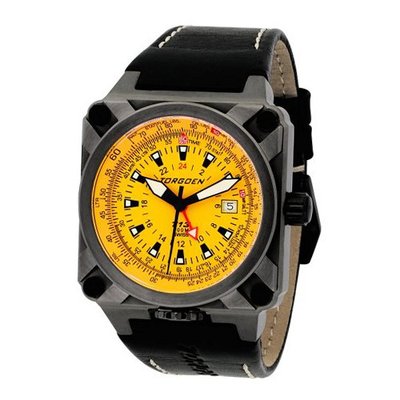 Torgoen Swiss T13102 Computer Zulu Black Ion-Plated Leather Strap