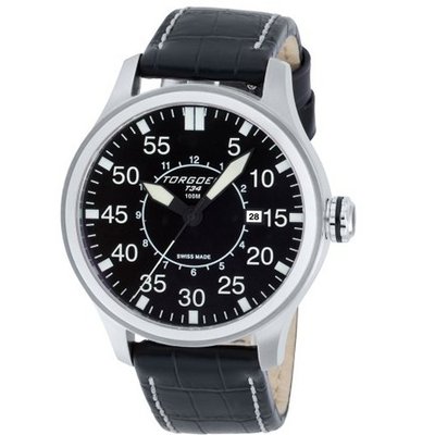 Torgoen Pilot T34 Series T34101 45mm Stainless Steel Case Black Leather Mineral