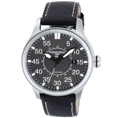 Torgoen Pilot T34 Series T34102 45mm Stainless Steel Case Black Leather Mineral