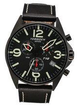 TORGOEN Swiss T16101 45mm Aviation with Chronograph, Black IP Case, Black Dial and Black Italian Leather Strap